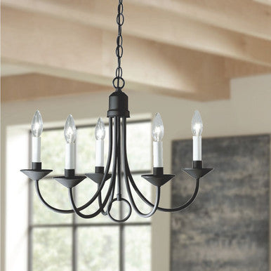 Five-Light Textured Black White Candles Traditional Chandelier Light - Dry Location Listed