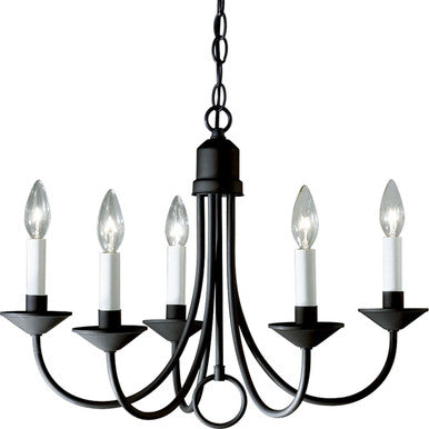 Five-Light Textured Black White Candles Traditional Chandelier Light - Dry Location Listed