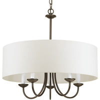 Drum Shade Collection Five-Light Antique Bronze White Textured Linen Shade Farmhouse Chandelier Light - Dry Location Listed
