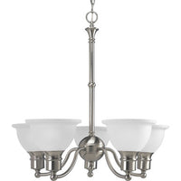 Madison Collection Five-Light Brushed Nickel Etched Glass Traditional Chandelier Light - Dry Location Listed