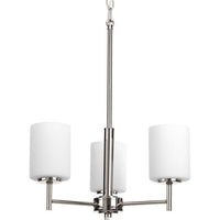 Replay Collection Three-Light Polished Nickel Etched White Glass Modern Chandelier Light - Dry Location Listed