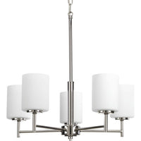 Replay Collection Five-Light Polished Nickel Etched White Glass Modern Chandelier Light - Dry Location Listed