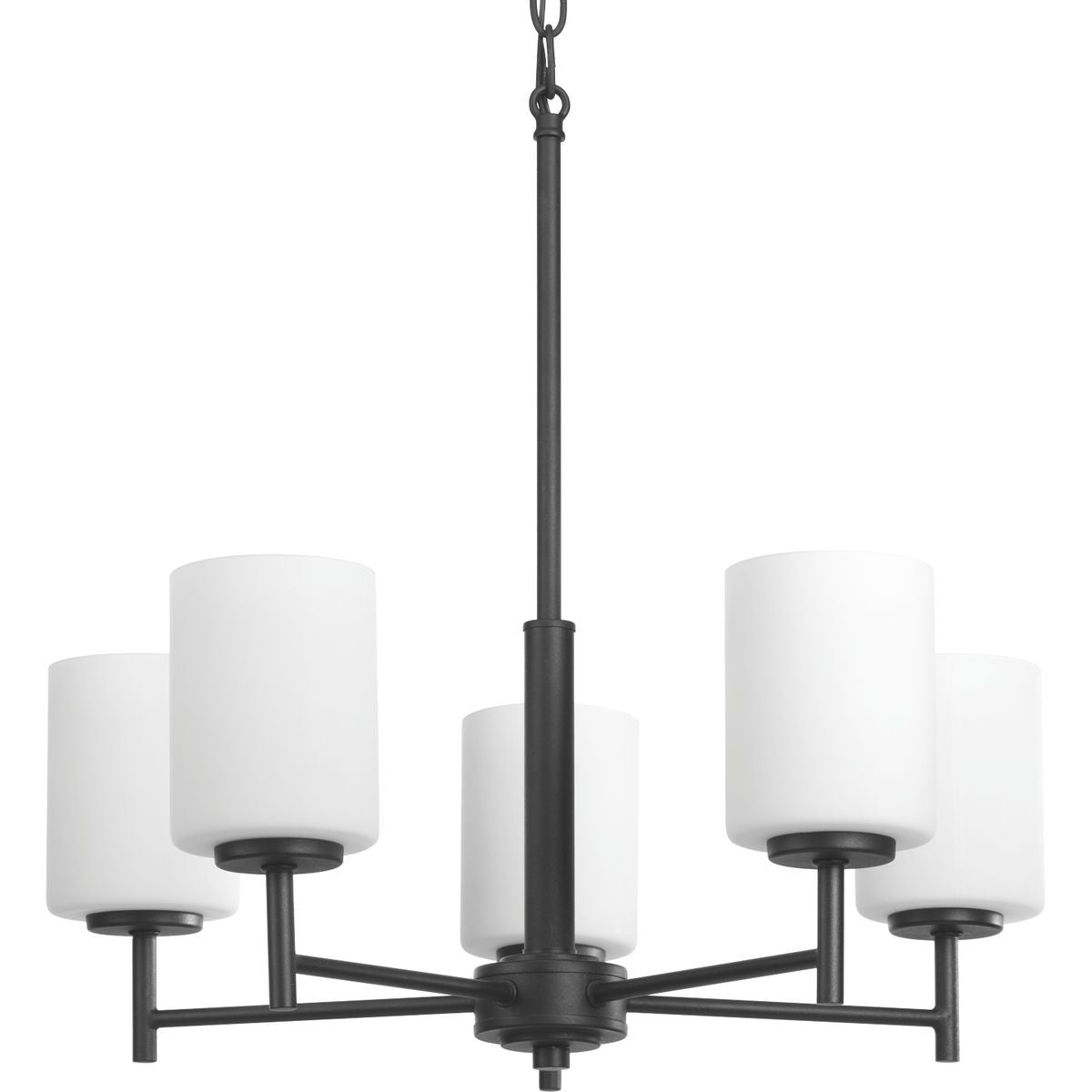 Progress Lighting Chandeliers Light - Replay Collection Five-Light Textured Black Etched White Glass Modern Chandelier Light - Model P4319-31