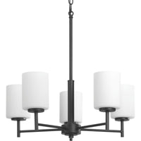 Replay Collection Five-Light Textured Black Etched White Glass Modern Chandelier Light - Dry Location Listed