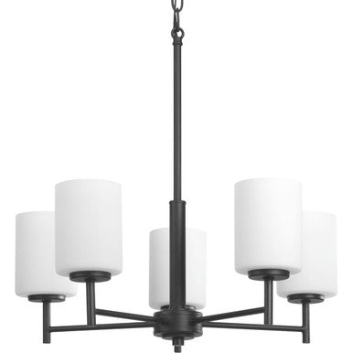 Replay Collection Five-Light Textured Black Etched White Glass Modern Chandelier Light - Dry Location Listed