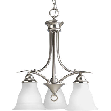 Trinity Collection Three-Light Brushed Nickel Etched Glass Traditional Chandelier Light - Dry Location Listed