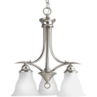 Trinity Collection Three-Light Brushed Nickel Etched Glass Traditional Chandelier Light - Dry Location Listed