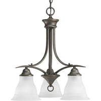 Trinity Collection Three-Light Antique Bronze Etched Glass Traditional Chandelier Light - Dry Location Listed