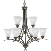 Trinity Collection Nine-Light Antique Bronze Etched Glass Traditional Chandelier Light - Dry Location Listed