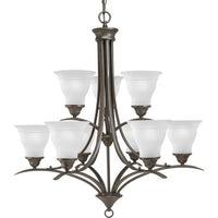 Trinity Collection Nine-Light Antique Bronze Etched Glass Traditional Chandelier Light - Dry Location Listed