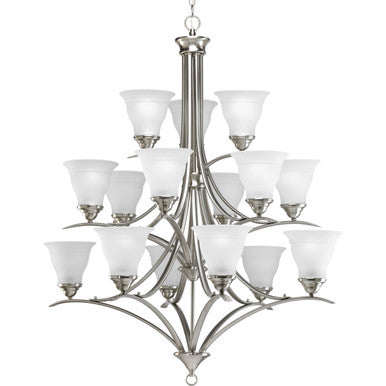 Trinity Collection Fifteen-Light Brushed Nickel Etched Glass Traditional Chandelier Light - Dry Location Listed