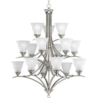 Trinity Collection Fifteen-Light Brushed Nickel Etched Glass Traditional Chandelier Light - Dry Location Listed