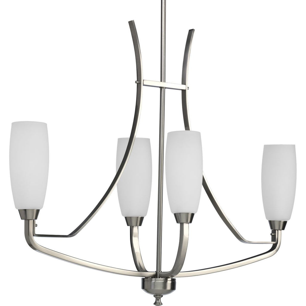 Wisten Collection Four-Light Brushed Nickel Etched Glass Modern Chandelier Light - Dry Location Listed