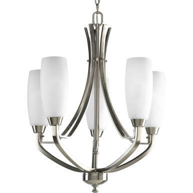 Wisten Collection Five-Light Brushed Nickel Etched Glass Modern Chandelier Light - Dry Location Listed