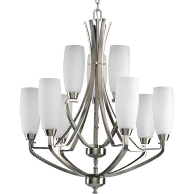 Wisten Collection Nine-Light Brushed Nickel Etched Glass Modern Chandelier Light - Dry Location Listed