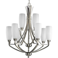 Wisten Collection Nine-Light Brushed Nickel Etched Glass Modern Chandelier Light - Dry Location Listed