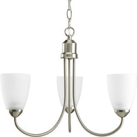 Gather Collection Three-Light Brushed Nickel Etched Glass Traditional Chandelier Light - Dry Location Listed - Model P4440-09