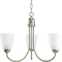 Gather Collection Three-Light Brushed Nickel Etched Glass Traditional Chandelier Light - Dry Location Listed - Model P4734-09