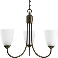 Gather Collection Three-Light Antique Bronze Etched Glass Traditional Chandelier Light - Dry Location Listed - Model P4440-20