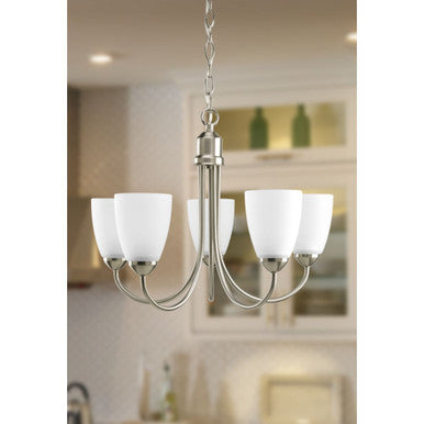 Gather Collection Five-Light Brushed Nickel Etched Glass Traditional Chandelier Light - Dry Location Listed - Model P4735-09
