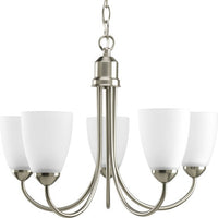 Gather Collection Five-Light Brushed Nickel Etched Glass Traditional Chandelier Light - Dry Location Listed - Model P4735-09