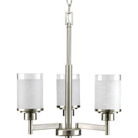 Alexa Collection Three-Light Brushed Nickel Etched Linen With Clear Edge Glass Modern Chandelier Light - Dry Location Listed