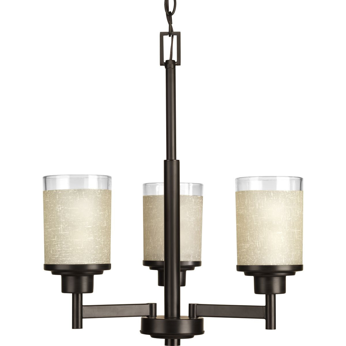 Progress Lighting Chandeliers Light - Alexa Collection Three-Light Antique Bronze Etched Umber Linen With Clear Edge Glass Modern Chandelier Light - Model P4458-20