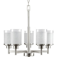 Alexa Collection Five-Light Brushed Nickel Etched Linen With Clear Edge Glass Modern Chandelier Light - Dry Location Listed