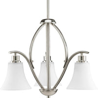 Joy Collection Three-Light Brushed Nickel Etched Glass Traditional Chandelier Light - Dry Location Listed
