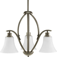 Joy Collection Three-Light Antique Bronze Etched White Glass Traditional Chandelier Light - Dry Location Listed