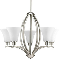 Joy Collection Five-Light Brushed Nickel Etched White Inside Glass Traditional Chandelier Light - Dry Location Listed