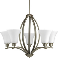 Joy Collection Five-Light Antique Bronze Etched White Glass Traditional Chandelier Light - Dry Location Listed