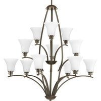 Joy Collection Twelve-Light Antique Bronze Etched White Glass Traditional Chandelier Light - Dry Location Listed
