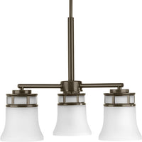 Cascadia Collection Three-Light Antique Bronze Etched Glass Coastal Chandelier Light - Dry Location Listed