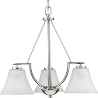 Bravo Collection Three-Light Brushed Nickel Etched Glass Modern Chandelier Light - Dry Location Listed