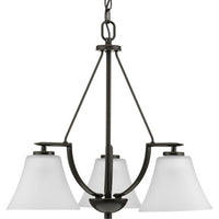 Bravo Collection Three-Light Antique Bronze Etched Glass Modern Chandelier Light - Dry Location Listed