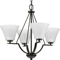 Bravo Collection Four-Light Antique Bronze Etched Glass Modern Chandelier Light - Dry Location Listed