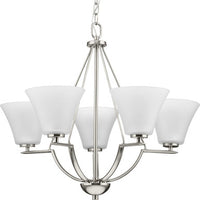 Bravo Collection Five-Light Brushed Nickel Etched Glass Modern Chandelier Light - Dry Location Listed