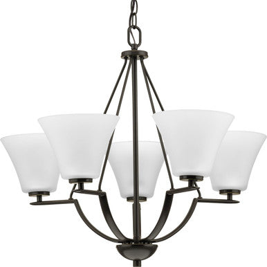 Bravo Collection Five-Light Antique Bronze Etched Glass Modern Chandelier Light - Dry Location Listed
