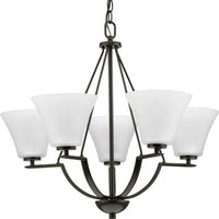Bravo Collection Five-Light Antique Bronze Etched Glass Modern Chandelier Light - Dry Location Listed