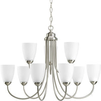 Gather Collection Nine-Light Brushed Nickel Etched Glass Traditional Chandelier Light - Dry Location Listed