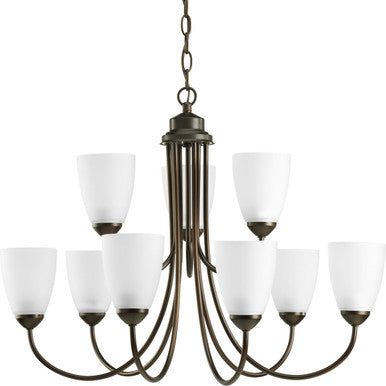 Gather Collection Nine-Light Antique Bronze Etched Glass Traditional Chandelier Light - Dry Location Listed
