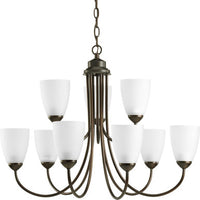 Gather Collection Nine-Light Antique Bronze Etched Glass Traditional Chandelier Light - Dry Location Listed