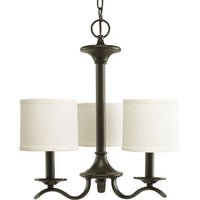 Inspire Collection Three-Light Antique Bronze Off-White Linen Shade Traditional Chandelier Light - Dry Location Listed