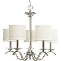 Inspire Collection Five-Light Brushed Nickel Off-White Linen Shade Traditional Chandelier Light - Dry Location Listed