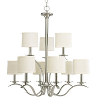 Inspire Collection Nine-Light Brushed Nickel Off-White Linen Shade Traditional Chandelier Light - Dry Location Listed