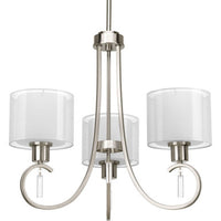 Invite Collection Three-Light Brushed Nickel White Silk Mylar Shade New Traditional Chandelier Light - Dry Location Listed