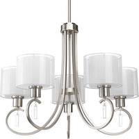 Invite Collection Five-Light Brushed Nickel White Silk Mylar Shade New Traditional Chandelier Light - Dry Location Listed