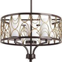 Cirrine Collection Three-Light Antique Bronze Etched White Glass Global Chandelier Light - Dry Location Listed