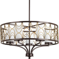 Cirrine Collection Five-Light Antique Bronze Etched White Glass Global Chandelier Light - Dry Location Listed